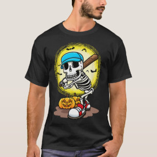 Player Skeleton Softball Halloween Kids Boys T Shirt