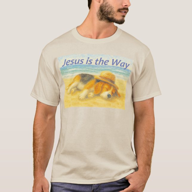 Playera Beach with a Hat - "Jesus is the Way" T Shirt (Framsida)