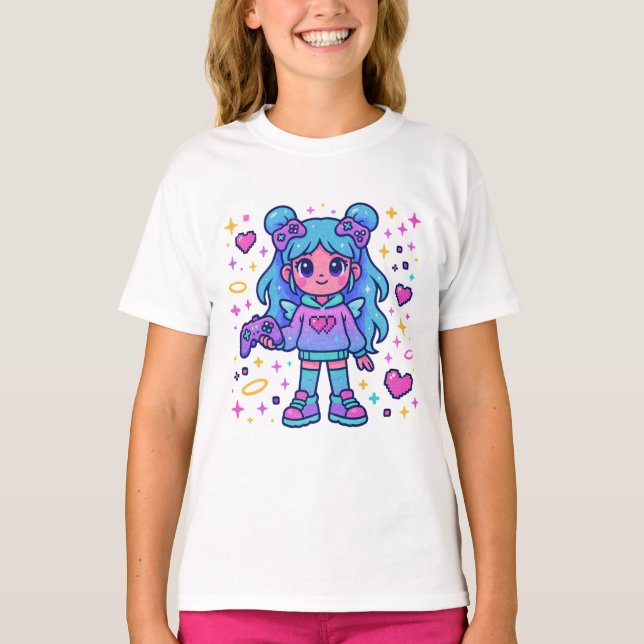 Playera Kawaii Blue Gamer – Cute Magical T-shirt (Framsida)