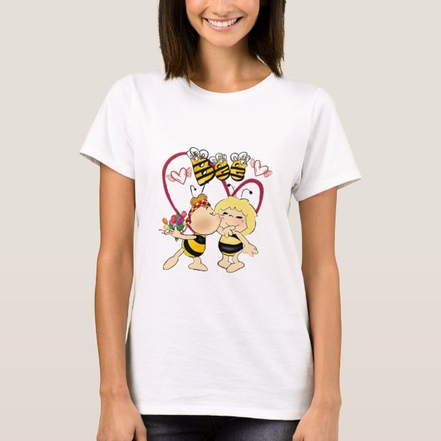 Playera pareja de abejas con flores t shirt (Framsida)