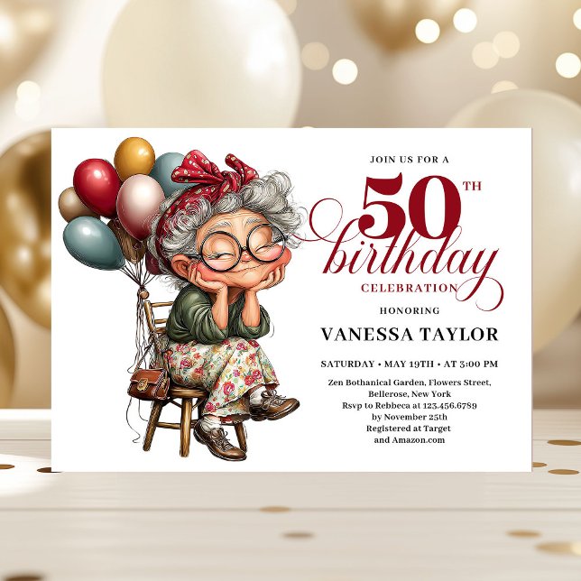Playful 50 lady design funny birthday party invite inbjudningar (Playful 50 lady design funny birthday party invite)