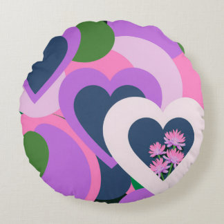 Playful Abstract Heart Round Pillow Rund Kudde