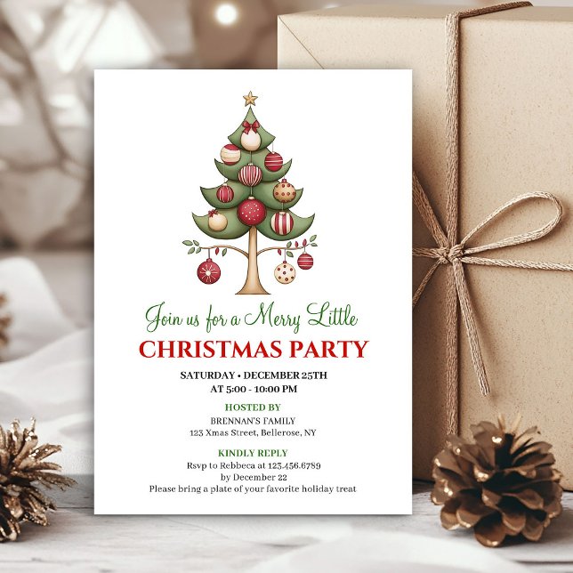 Playful artistic Christmas tree holiday party  Inbjudningar (Playful artistic Christmas tree holiday party invite)