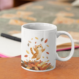 Playful Autumn Cat Mug Cute Gift Kaffemugg