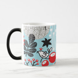 Playful Birds in Red and Blue Garden Magisk Mugg