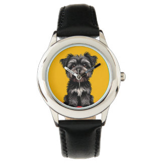 Playful Black And Gray Terrier Puppy Portrait Armbandsur