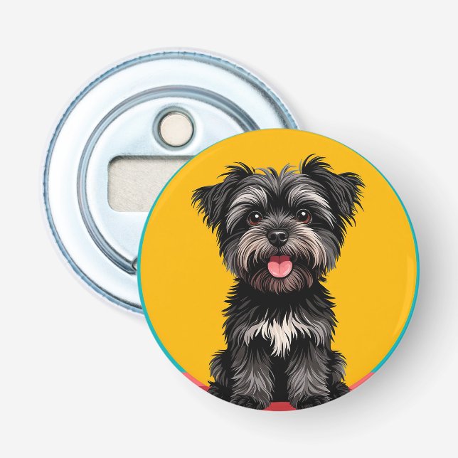 Playful Black And Gray Terrier Puppy Portrait Flasköppnare (Framsidan)