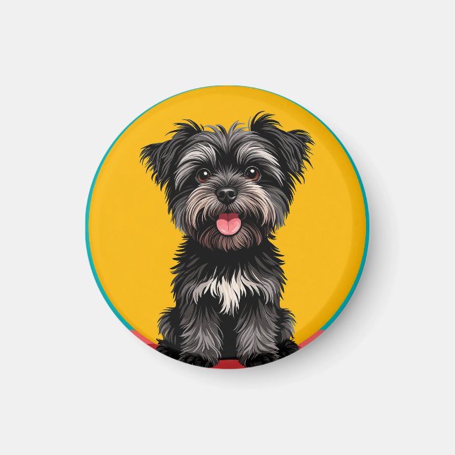 Playful Black And Gray Terrier Puppy Portrait Magnet (Framsidan)