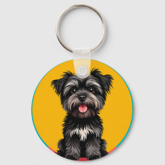 Playful Black And Gray Terrier Puppy Portrait Nyckelring