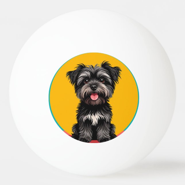Playful Black And Gray Terrier Puppy Portrait Pingisboll (Framsidan)