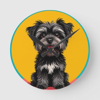 Playful Black And Gray Terrier Puppy Portrait Rund Klocka