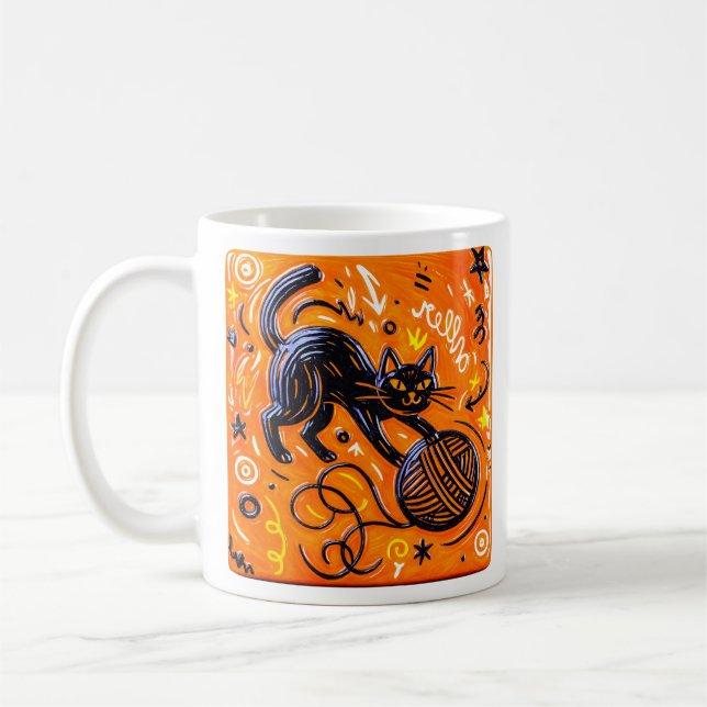 Playful Black Cat Mug Kaffemugg (Vänster)