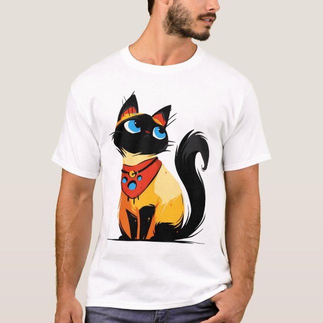 Playful black cat with bandana t shirt (Framsida)