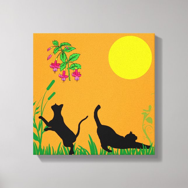 Playful Black Cats in the Garden Canvas Print (Framsida)