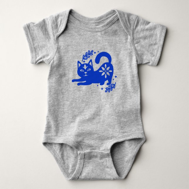 Playful Blue Cat Baby Bodysuit – CozyBun T Shirt (Framsida)
