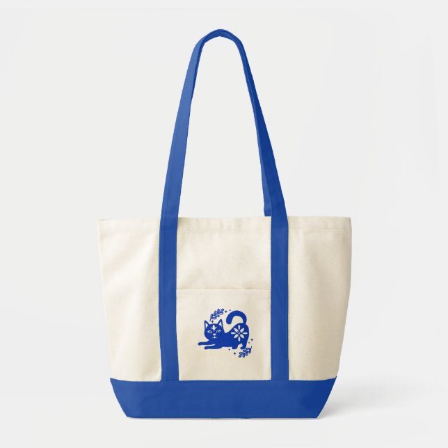 Playful Blue Cat Canvas Tote Bag – CozyBun Tygkasse (Framsidan)
