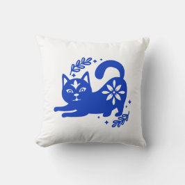 Playful Blue Cat Throw Pillow – CozyBun Kudde
