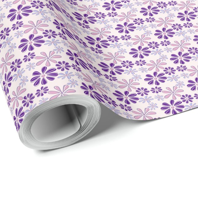 Playful Blush Pink Purple Floral Doodle Presentpapper (Rullad Hörn)