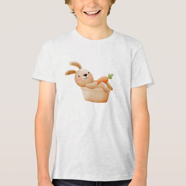 Playful Bunny in Flower Pot with Carrot T Shirt (Framsida)