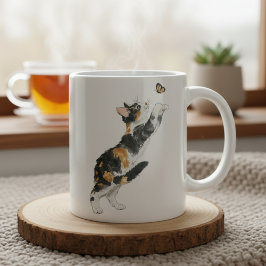 Playful Calico Cat and Butterfly Watercolor Mug Kaffemugg