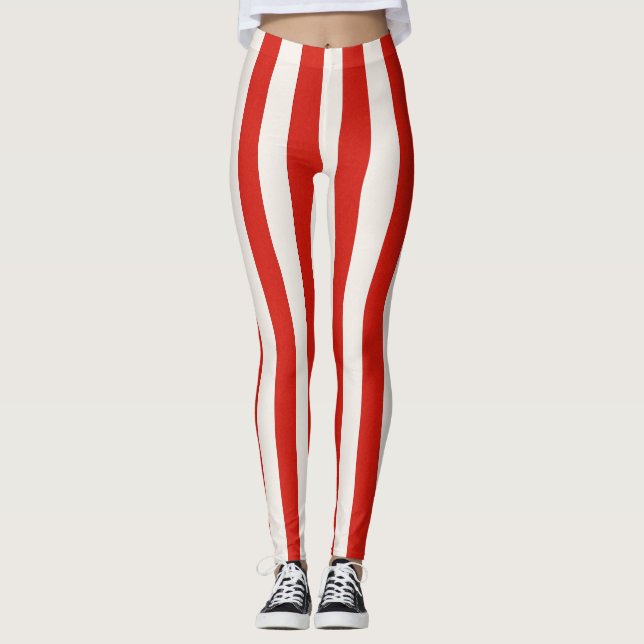 Playful Candy Cane Red Stripes Christmas  Leggings (Framsida)
