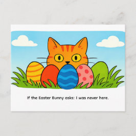 Playful Cartoon Cat Hiding Behind Easter Eggs Vykort