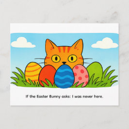 Playful Cartoon Cat Hiding Behind Easter Eggs Vykort