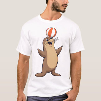 Playful Cartoon Sea Lion with Beach Ball T Shirt