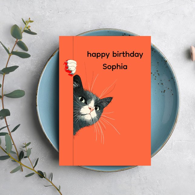 Playful Cat Birthday Greeting Card Kort (Skapare uppladdad)