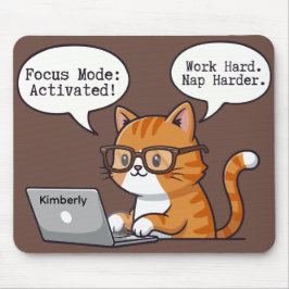 Playful Cat Design Custom Name Mouse Pad Musmatta