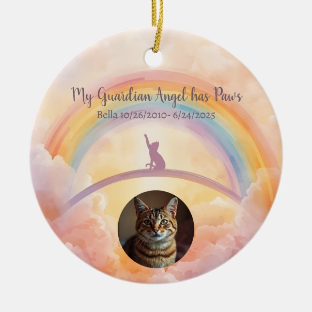 Playful Cat Memorial Rainbow Bridge Julgransprydnad Keramik (Framsidan)