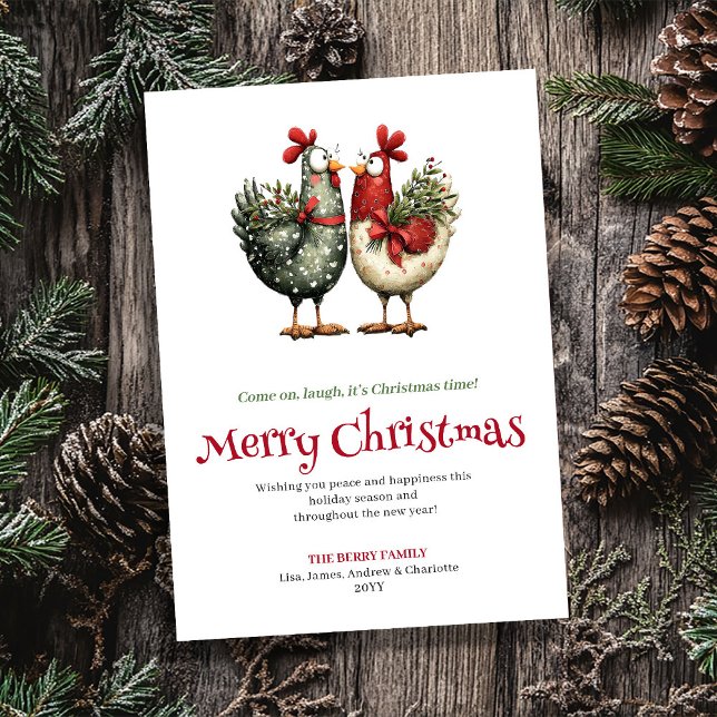 Playful Chickens Whimsical Christmas Greeting Card Julkort (Playful Chickens Whimsical Christmas Greeting Card)