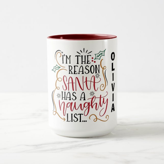 Playful Christmas Quote Design with Naughty List  Mugg (Center)