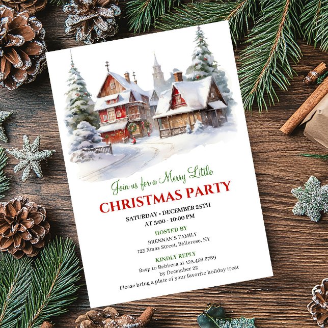 Playful Christmas scene cozy festive city invites Inbjudningar (Playful Christmas scene cozy festive city invitation)