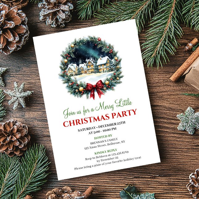 Playful Christmas Scene Watercolor Party Invites Inbjudningar (Playful Christmas Scene Watercolor Party Invitation)