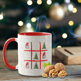Playful Christmas Trees and Gnome Tic Tac Toe Card Mugg
