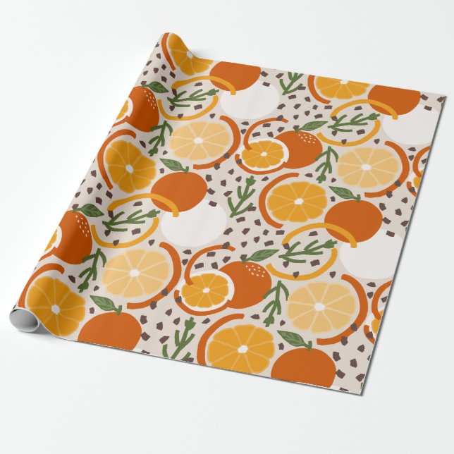 Playful Citrus Fruit & Confetti Retro Kitchen Presentpapper (Utrullad)
