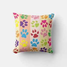 Playful Colorful Paw Prints Striped Pattern Nurser Kudde