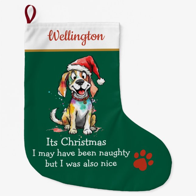 Playful Dog Christmas Stocking –  Cute Festive Stor Julstrumpa (Framsidan)