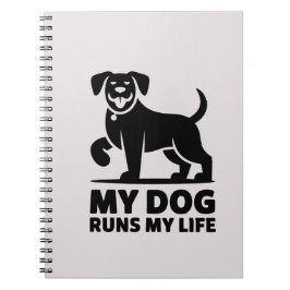 Playful Dog Outline "My Dog Runs My Life" Art Anteckningsbok