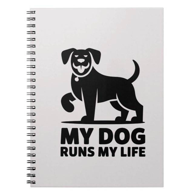 Playful Dog Outline "My Dog Runs My Life" Art Anteckningsbok (Framsidan)