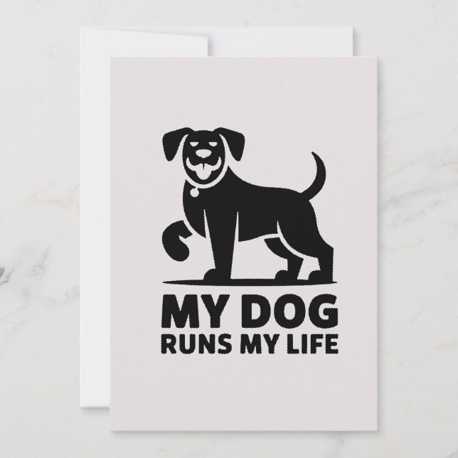 Playful Dog Outline "My Dog Runs My Life" Art Julkort (Framsida)