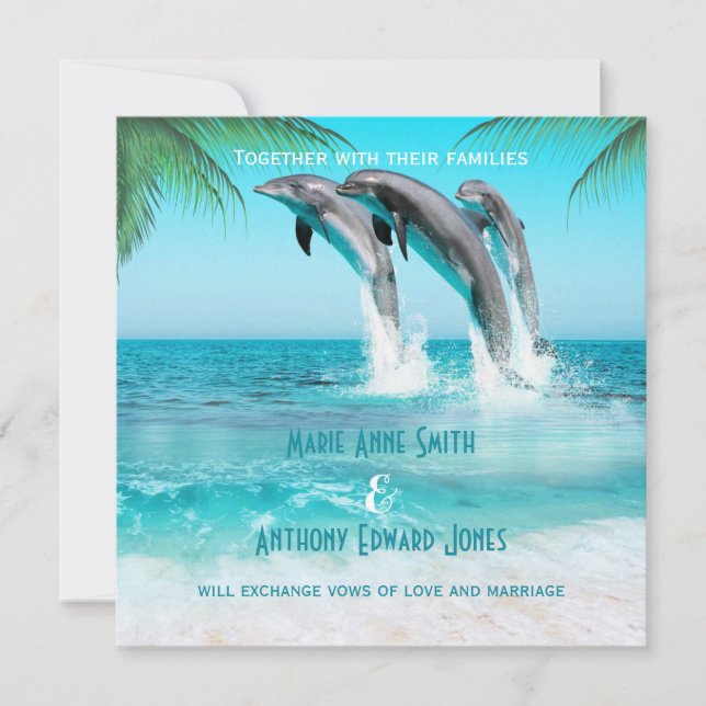 PLAYFUL DOLPHINS TROPICAL OCEAN Wedding bjudande Inbjudningar (Framsida)