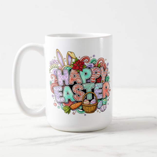 Playful Easter Artwork With Bunny Ears and Florals Kaffemugg (Vänster)