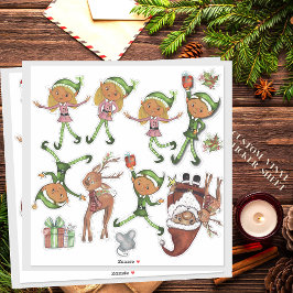 Playful Elves and Dynamic Santa Poses Custom Cut Klistermärken