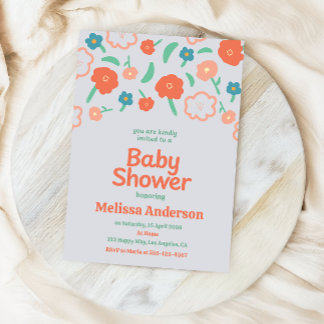 Playful Floral Baby Shower Invitation  Inbjudningar