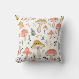 Playful Forest Mushroom and Leaf Pattern Pillow Kudde