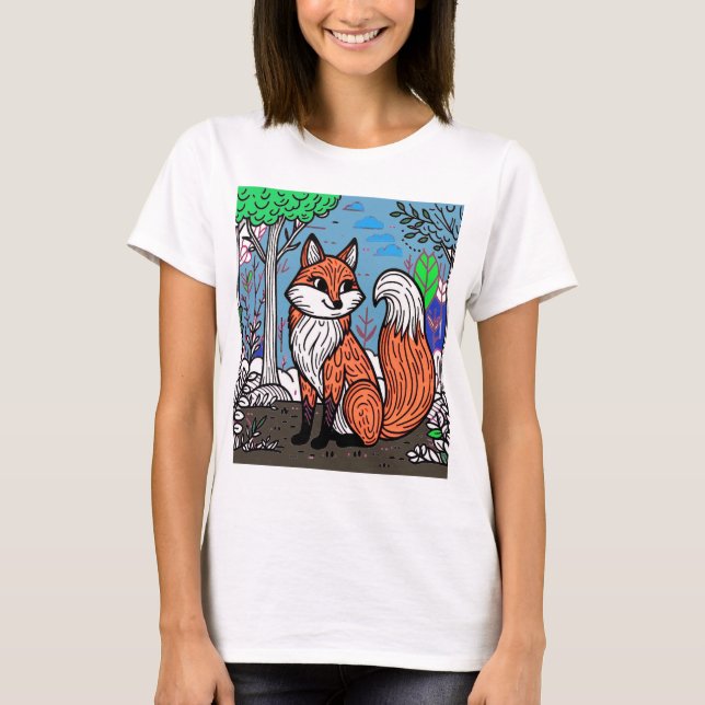 "Playful Fox in the Forest" T Shirt (Framsida)