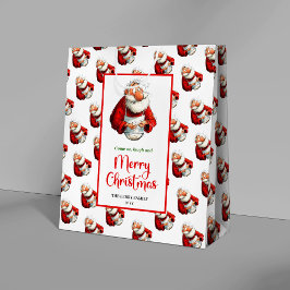 Playful funny Santa soft watercolor Christmas bag