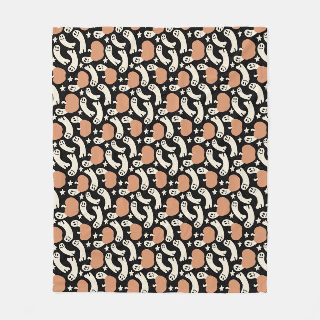 Playful Ghosts and Pumpkins on Black – Halloween R Fleecefilt (Framsidan)